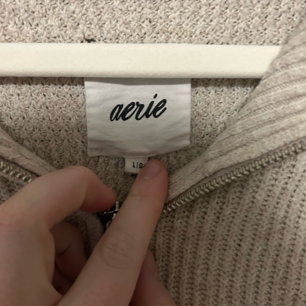 Aerie Zip Up Sweater in Cream - Picture 2 of 4